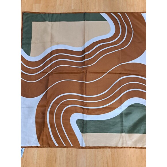 Vintage 1976 Totes Rain Scarf Green Rust White and Gold 27"x27" Groovy Retro - Picture 1 of 6